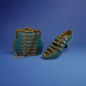 Vintage Popular Imports Inc 1999 Nostalgia Green Handbag Shoe Figurines Set Of 2